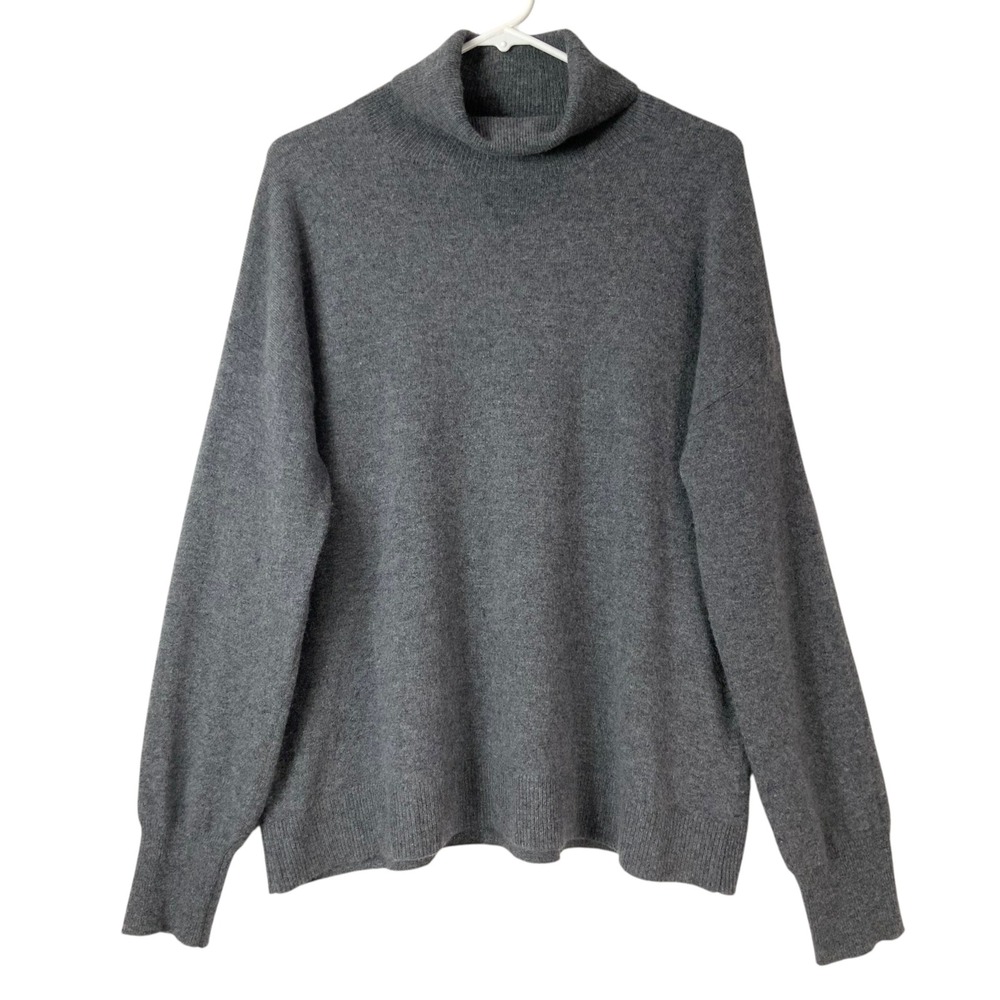Nordstrom Gray Cashmere Turtleneck Knit Sweater L Pullover Long Sleeve Soft